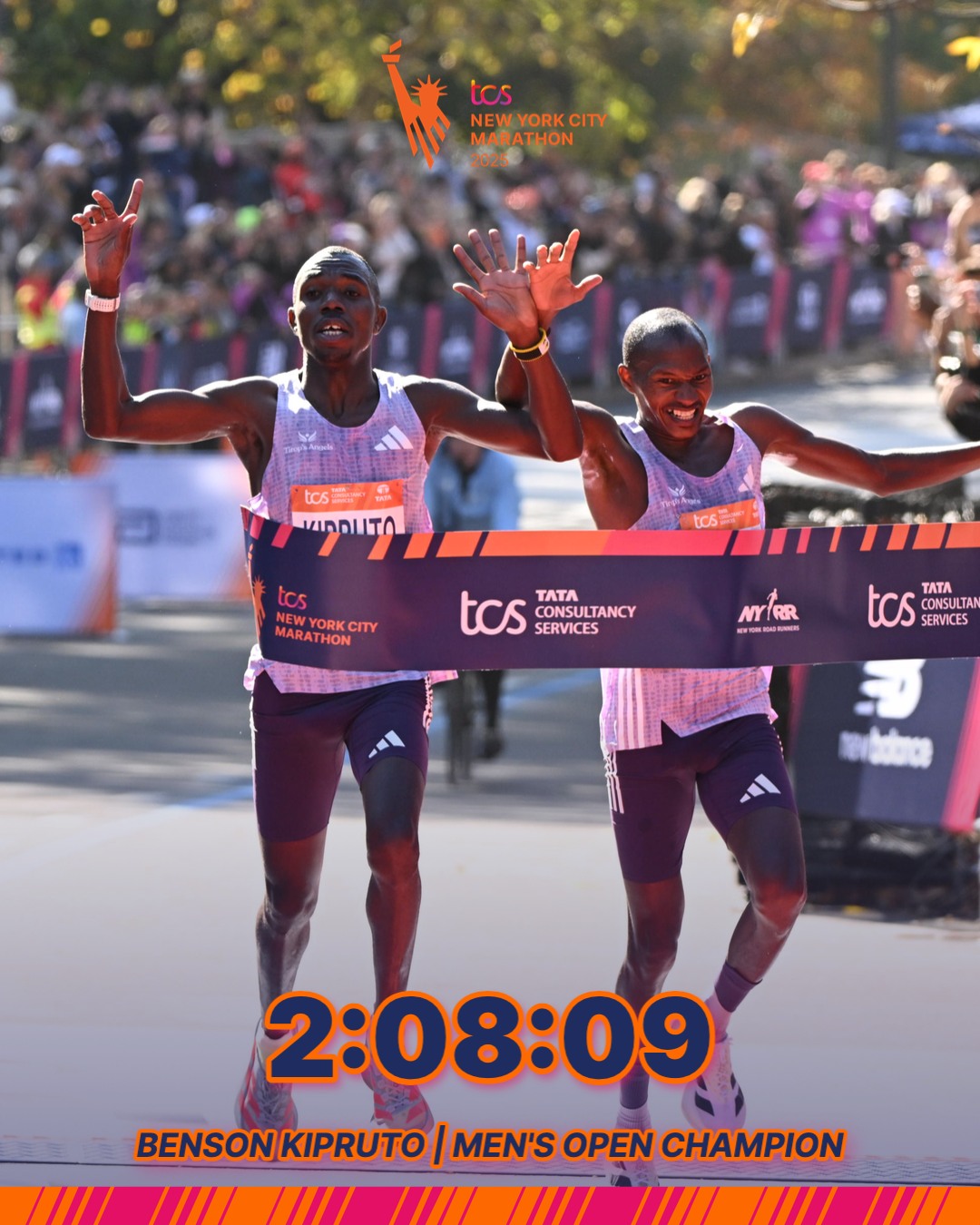 Packendes Finish: Benson Kipruto siegt vor Alexander Mutiso. Bild: Facebook TCS New York City Marathon